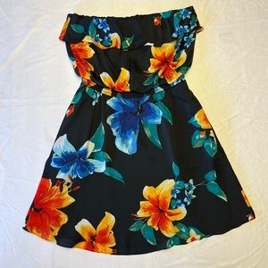 Black Floral Strapless Dress